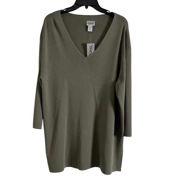 Chico's Sweaters - New Chicos Women's Metro Knit Soho V neck Tunic Sweater Green size XL